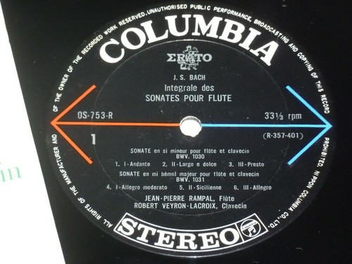 1962 Complete Bach Rampal Sonatas for Flute Solo & Clavecin +Cello 2LP Japan Nm - Picture 2 of 5