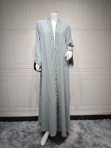 Moda Mujeres Cuentas Dubai Vestido Abierto Musulmán Abaya Kimono Cárdigan Bata Caftán - Imagen 11 de 26