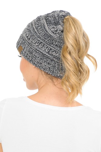 C.C BeanieTail Soft Stretch Cable Knit Messy High Bun Ponytail Beanie Hat - Picture 180 of 230