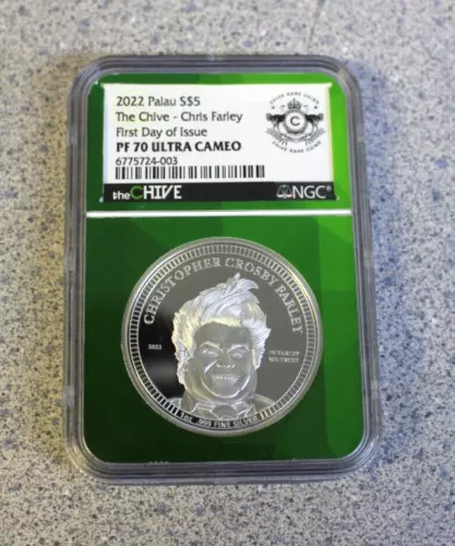 2022 Palau $5 Silver Coin The Chive Chris Farley NGC PF70 Ultra Cameo  Frist Day