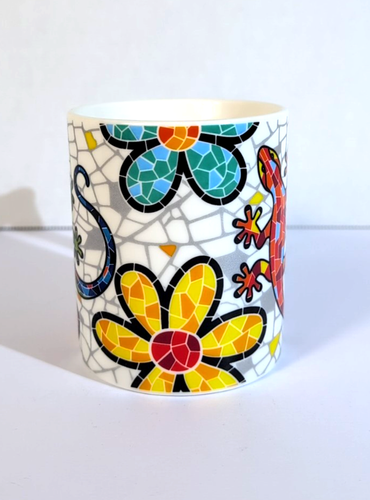 Ole Mosaic Mug, Lizards & Flowers Mosaic Art Works Pattern, 12 oz in EUC - Picture 5 of 9