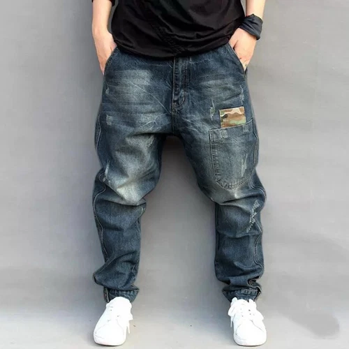 Pants Drop Crotch Distressed TrousersMens Denim Casual Loose Harem Jean Tapered - Bild 11 von 31