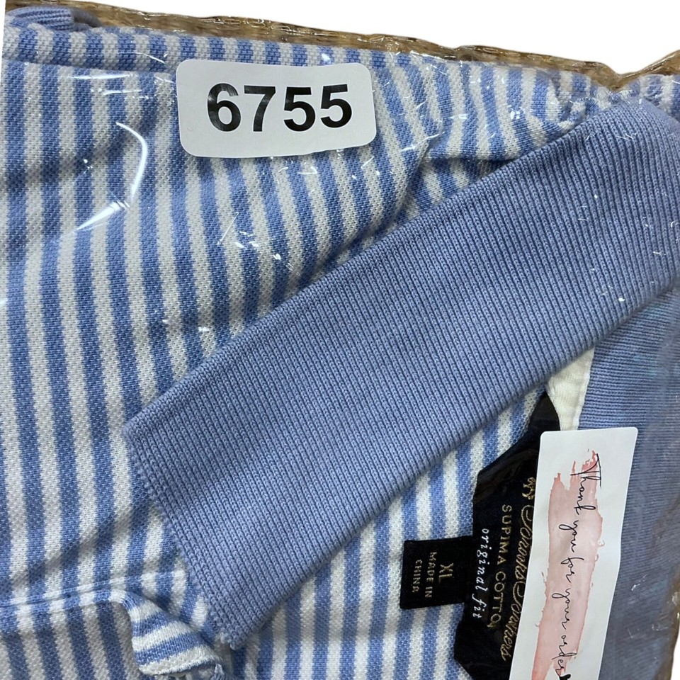 XL Brooks Brothers Shirt Men Blue White Stipe Short Sleeve Polo SUPIMA