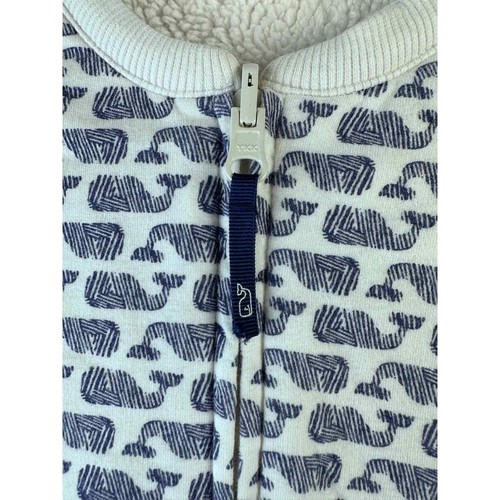 Vineyard Vines Reversible Jacket Girls Sz L White Navy Whale Print Pocket Fleece - Picture 7 of 14