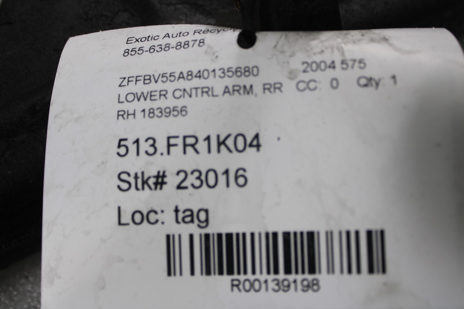 Ferrari 575, RH, Right, Rear Lower Control Arm, Fire Dmg, Used, P/N 183956