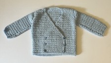 Vintage Baby Crochet Sweater Blue with Heart Buttons Cardigan