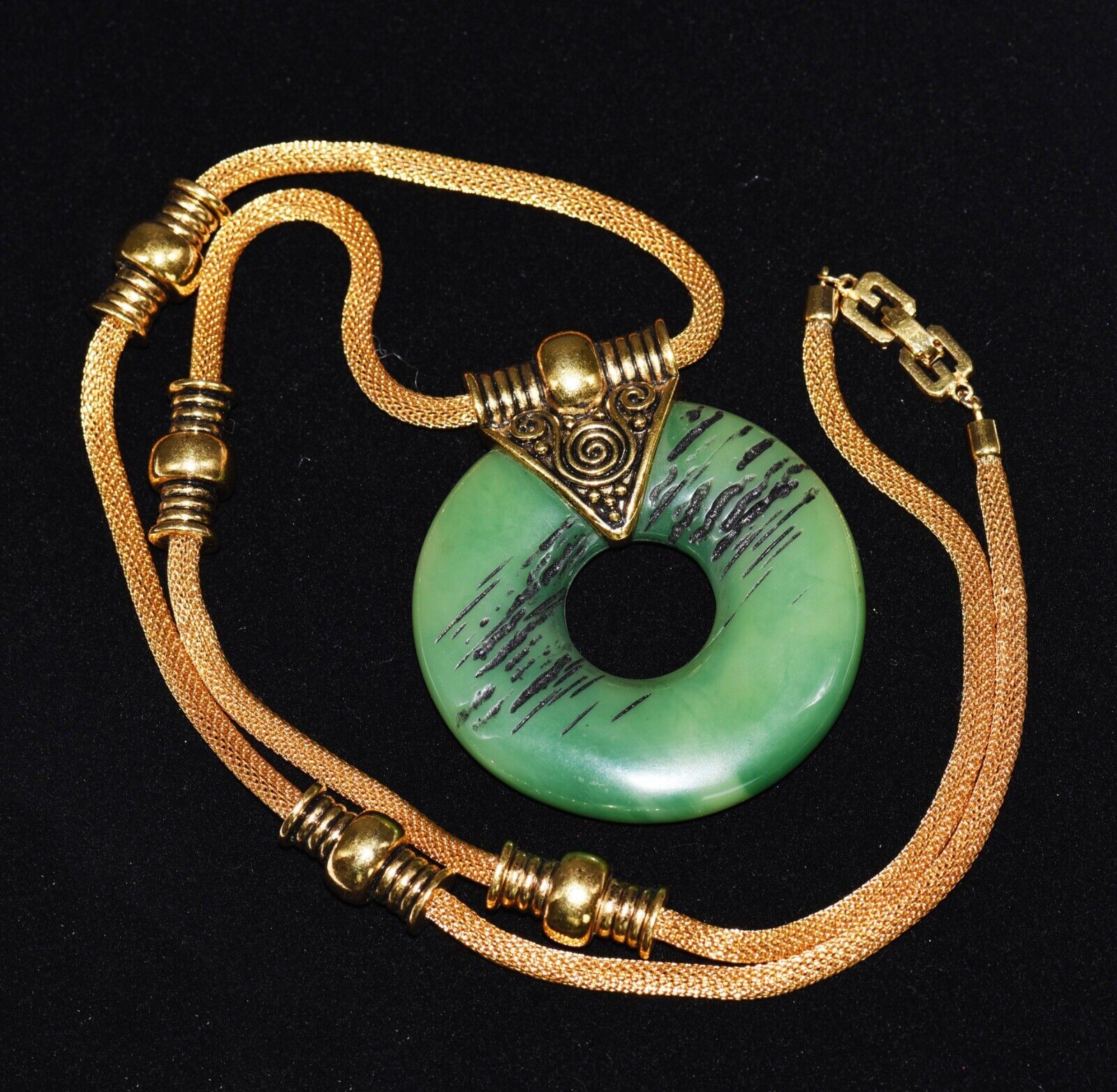 Wonderful GIVENCHY G Clasp Striated GREEN Lucite … - image 6