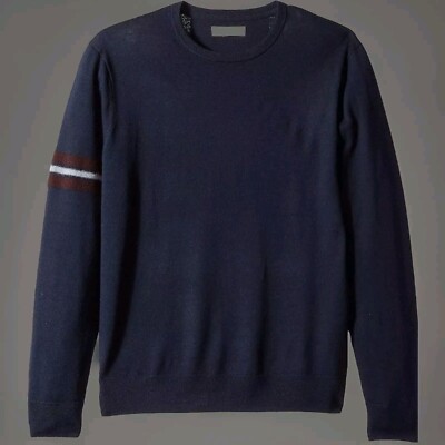NWT Goodthreads Men's Lightweight Merino Wool Navy Sweater With Stripe L