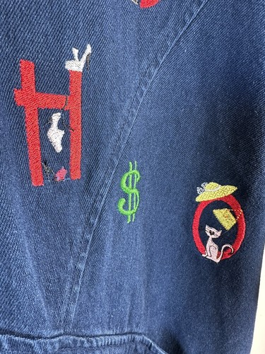 Vintage 80s Born To Shop Embroidered Denim Blazer Colorful Cartoons Size Large - Picture 13 of 24