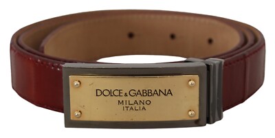 DOLCE & GABBANA Belt Brown Leather Gold Engraved Metal