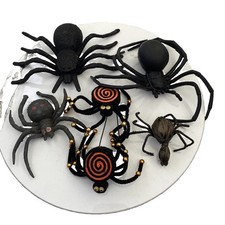 Lot OF 6 Vintage Spiders Variety Size Material Halloween Decoration Party