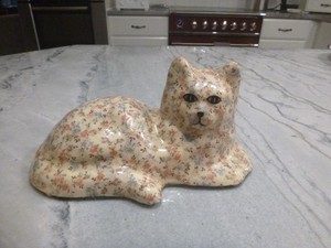 Vintage Ceramic Floral Cat Figurine