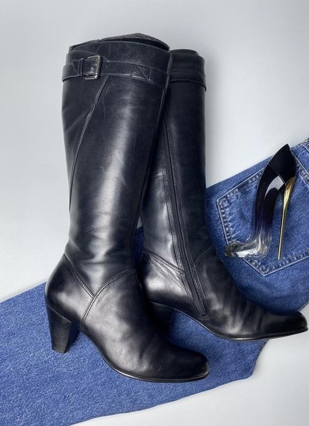 Women Ecco Boots Black Leather 37 #3QNY