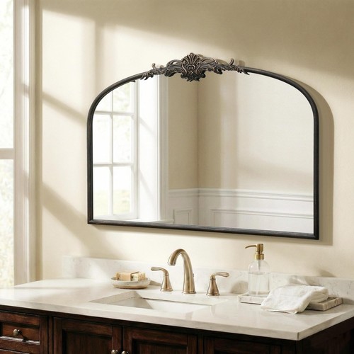 Besdomus Vintage Arched Black Mirror 32"x24" French Large Black Vintage Wall
