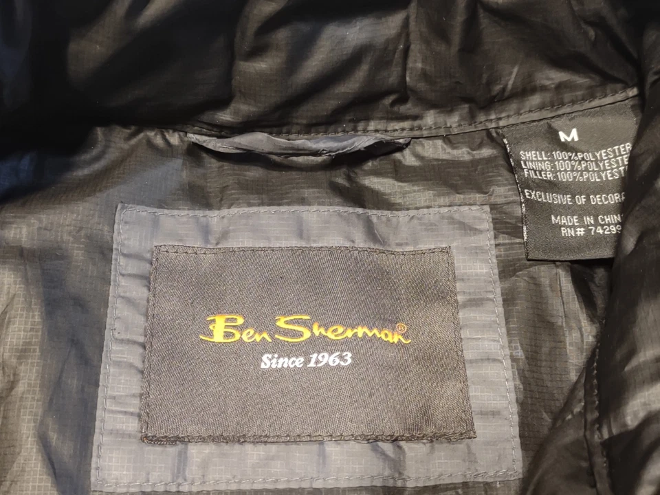 Chaqueta Ben Sherman Para Hombre Grande Gris Puffer Cremallera Completa Acolchada Aislada Exterior Foto 4 de 4