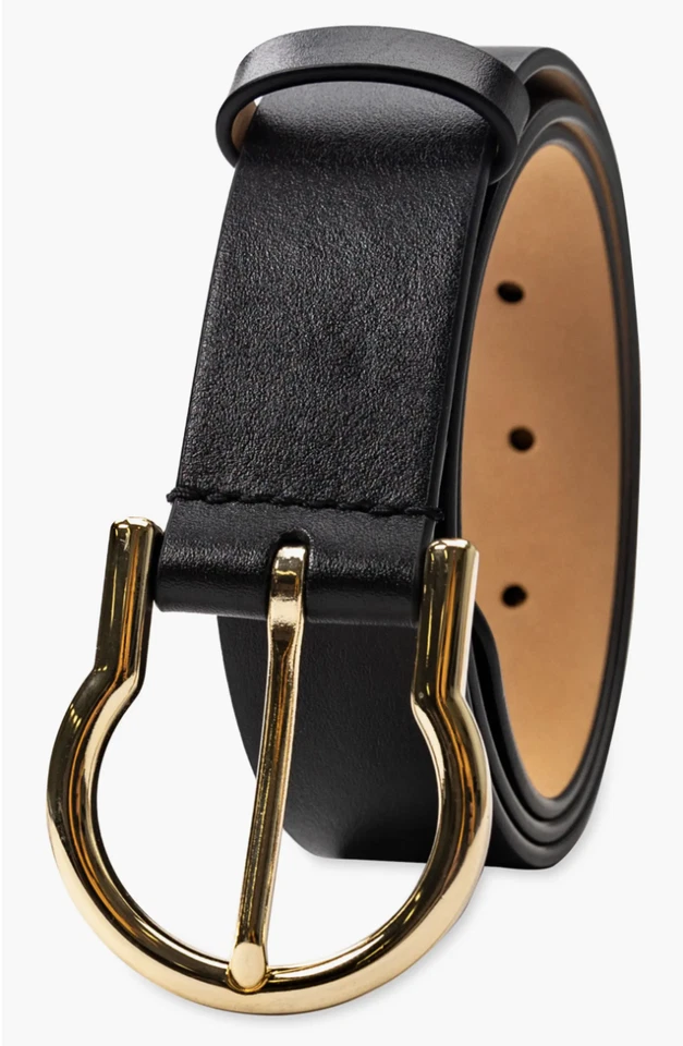 Cinturón de cuero con hebilla con bisagras Cole Haan para mujer accesorio de vestir negro $70 Foto 2 de 4