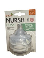 BRAND NEW Pack of 3 Boon Nursh Curve Silicone Bottle Nipples Extra Slow Flow 0m