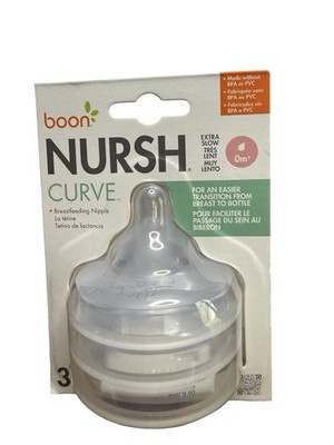 BRAND NEW Pack of 3 Boon Nursh Curve Silicone Bottle Nipples Extra Slow Flow 0m+