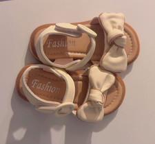 Girls Beige Strappy Sandals Bow Ankle Strap B...