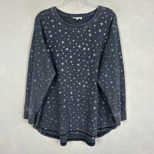 Jane and Delancey Übergröße 1X Langarm Waffelstrick T-Shirt blau Sternenprint