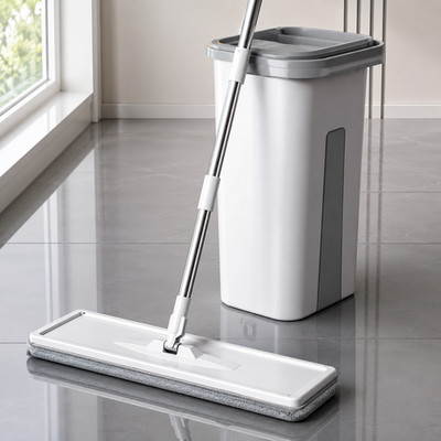 Spin Mop Bucket Set Wet Dry Self Wring Floor Cleaning Mop for Home Kitchen