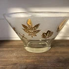Anchor Hocking Frosted Glass Bowl Gold Leaves