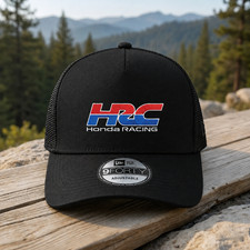 HRC Honda Racing Embroidered Trucker Cap Adjustable Black Mesh Unisex