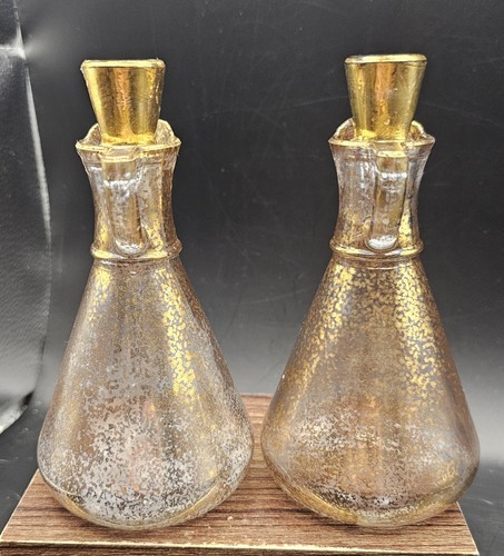 Vintage Georges Briard? Hazel Atlas Gold Oil & Vinegar Glass Cruets MCM - Picture 2 of 17