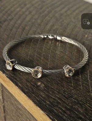 Charriol 18K Gold & Edelstahl Diamant Drei-Stationen Kabel Armreif Armband