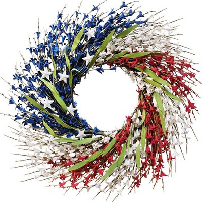 24 Inch Patriotic Wreath for Front Door, 4th of July Wreath Red White and Blue