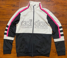 Adidas Originals Woman's Full Zip Track Jacket Chalk White / Black/ Pink SZ S