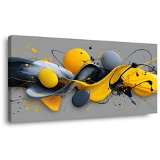 Yellow Abstract Splash Pigment Wall Art for Bedroom Canvas Painting Prints Dy...