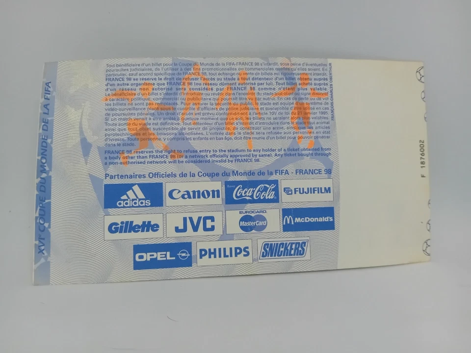 Lot 5 Tickets/Billets Football Coupe du Monde FIFA France 1998 - Photo 3/4