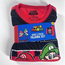 Super Mario Kids PJ 2 Piece Pajama Set LS Flame Resistant Large (10-12) NEW