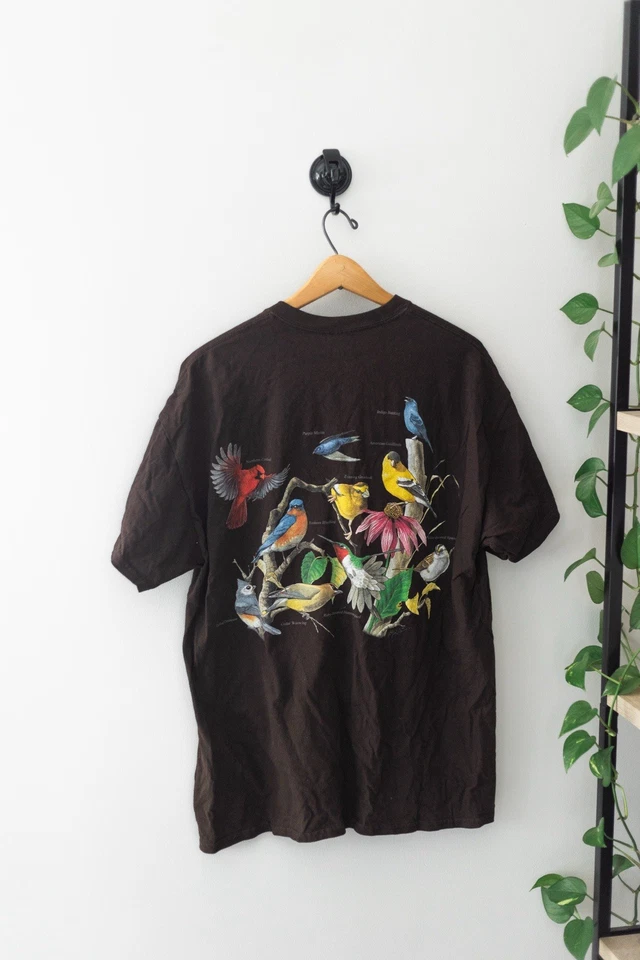 Camiseta dupla face vintage algodão selvagem Atlas Birds XL marrom Merritt refúgio de vida selvagem - Imagem 3 de 4