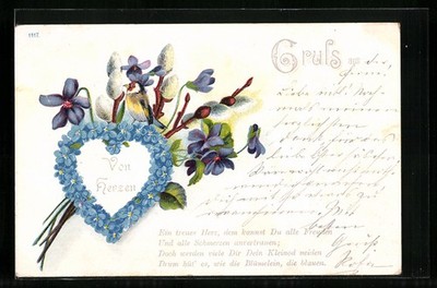 Glitter Pearl Postcard Forget Me Not Heart, Flowers 
