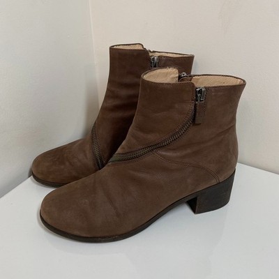Eileen Fisher Vero Cuoio Ankle Boots Womens 8.5 Brown Leather Spiral Zip