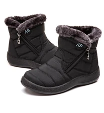 Waterproof Winter Women Shoes Snow Boots Fur-lined Slip On Warm Ankle Size US