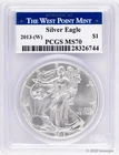2013-W $1 American Silver Eagle PCGS MS70 - West Point Label