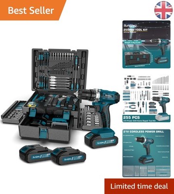 Komplettes 255-teiliges Akku-Werkzeugset mit 21 V Bohrschrauber & Akkus - Ideal für H...