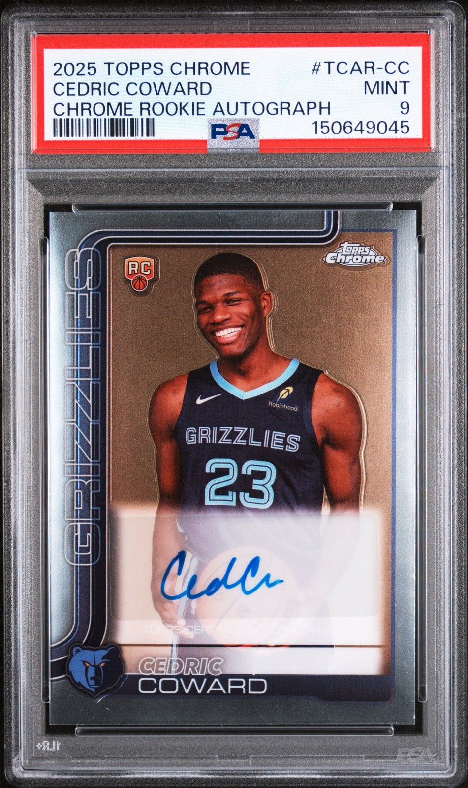 2025 TOPPS CHROME CHROME ROOKIE AUTOS #TCAR-CC CEDRIC COWARD PSA 9