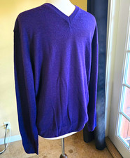 Neiman Marcus Merino Wool Blend Sweater Mens Large Purple V-Neck Pullover Knit L