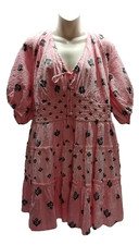 Womens 4 TORRID Tickled Pink Belle Isle Puff Sleeve Smocked Waist Mini Dress NWT