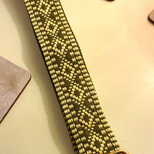 PomPom London Adjustable Woven Green/Cream Geometric Bag Strap Gold-Tone