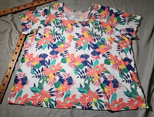 Woman Within Shirt Womens 3X 30/32 Short Multicolor Floral Hawaiian Print Tee - Picture 1 of 11