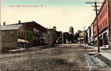 Lower Main Street Antwerp New York Hand Colored Postcard c1910