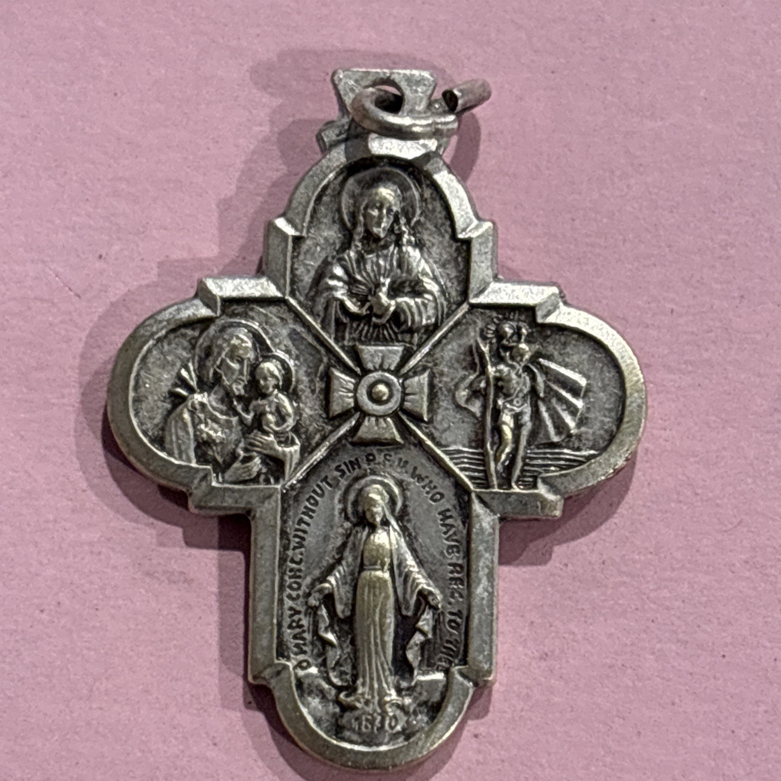 Vintage Catholic 4 Way Cross Religious Medal Protection Cross