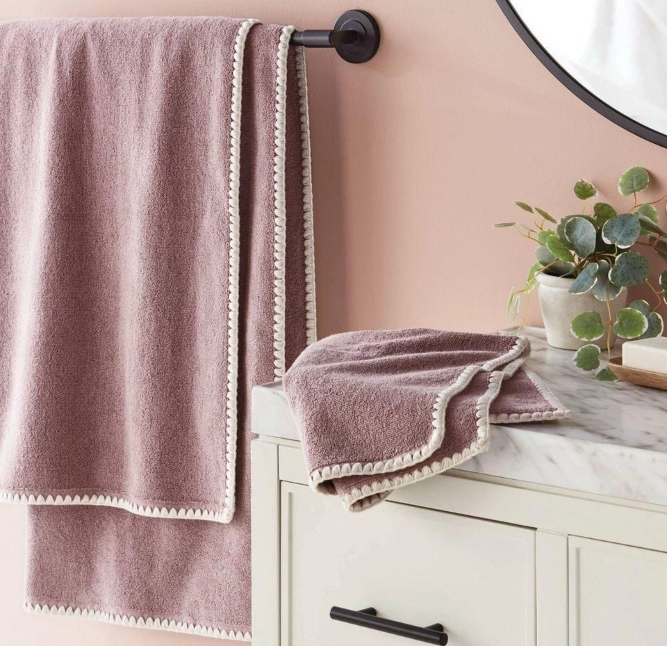 Toalla de baño 2 piezas Boho Border Stitch malva - umbral Foto 2 de 4