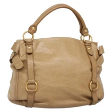 Miu Miu Shoulder Bag Leather Beige Gold Auth 133844