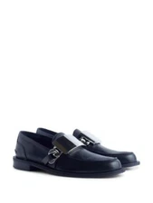 JW ANDERSON Mens Black Silver-Tone Chain And Placard Gourmet Loafers Shoes 42.5